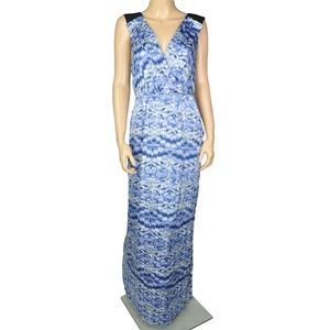 BCBG Black Blue White Maxi Draped Dress